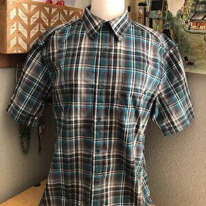 Marmot Blue Gray White Plaid Short Sleeve Shirt Men's size L